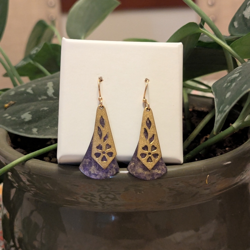 Gold and Purple Dangle Earrings